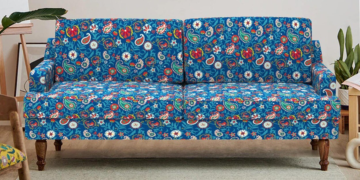 Buy Nawab Fabric 3 Seater Sofa in India Paisleys Blue Colour Online