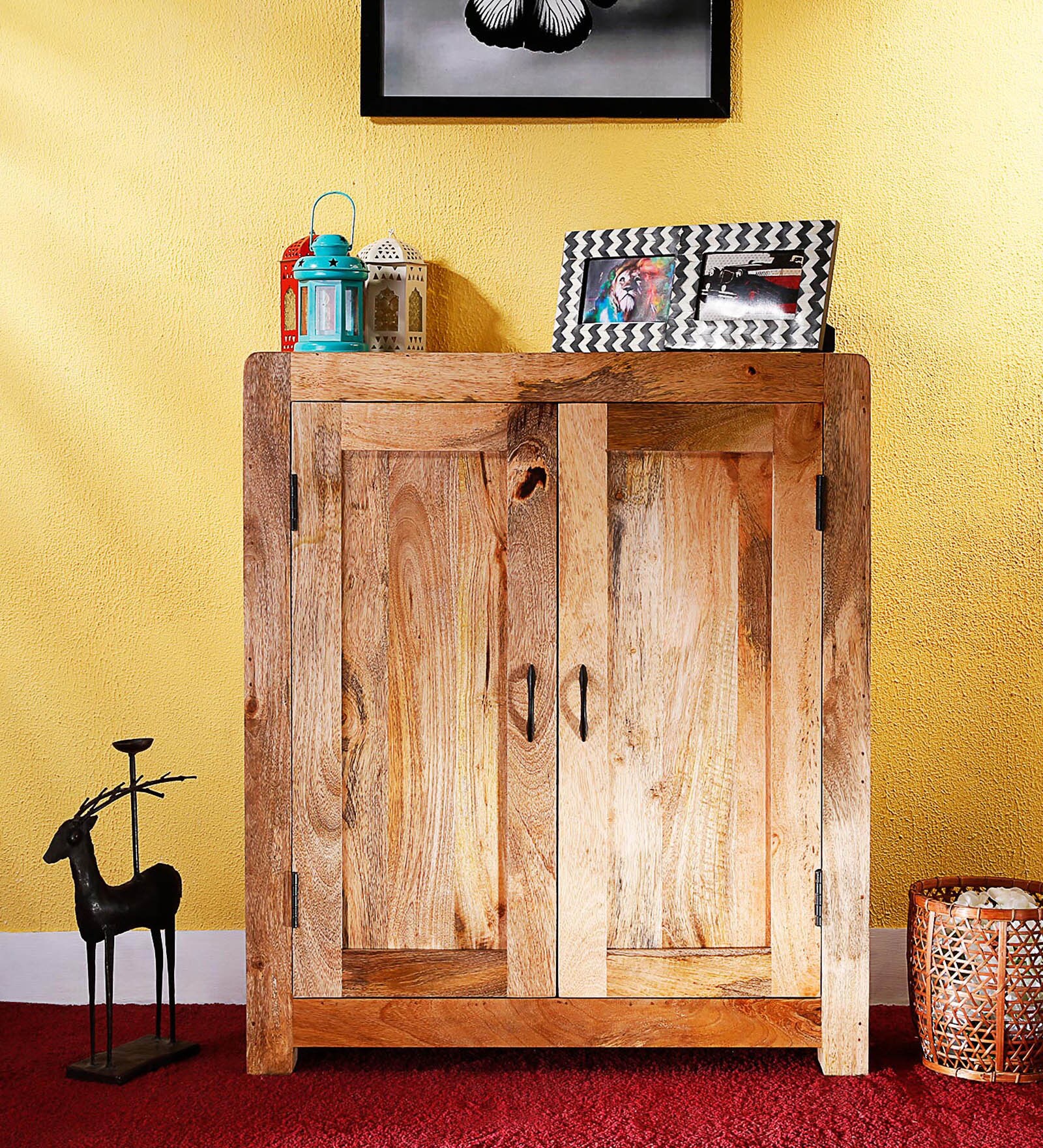 Buy Dover Shoe Rack in Natural Mango Wood Finish by Woodsworth Online