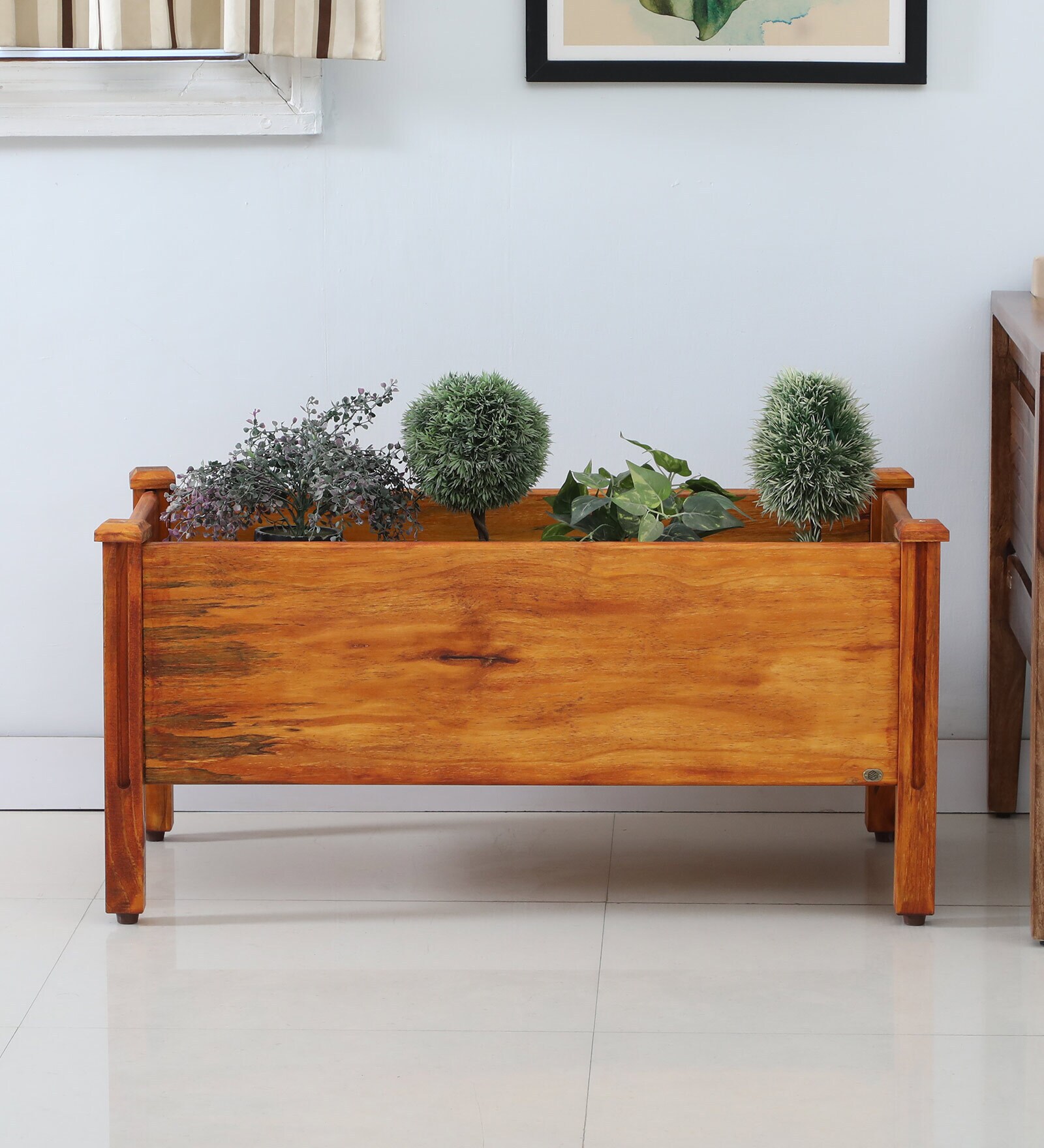 Buy Natural Finish Pine Wood Rectangular Floor Planter by My Eden at