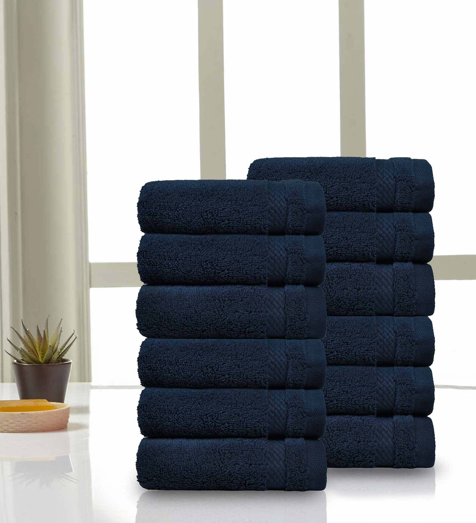 Buy Blue Solid 625 GSM Cotton Face Towels (Set of 12) by Trident at 51