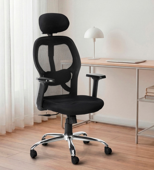 Navya Office Chair With Breathable Mesh And Adjustable Armrests In Black