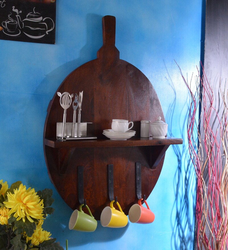 Buy Naples Pizza Board Solid Wood Kitchen Shelf in Honey Oak Finish by Woodsworth Online