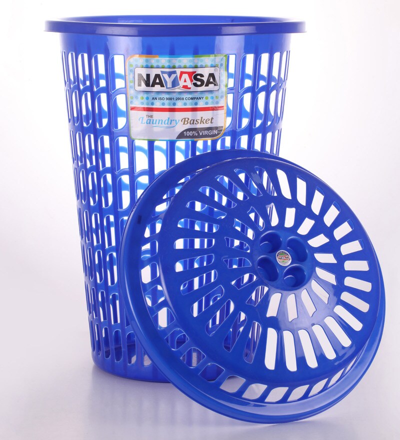 Buy Nayasa Plastic Blue Round Laundry Basket Online