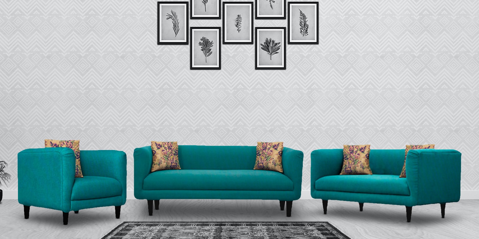Buy Niki Fabric Sofa Set in Sea Green Colour with (3+2+1) Combination