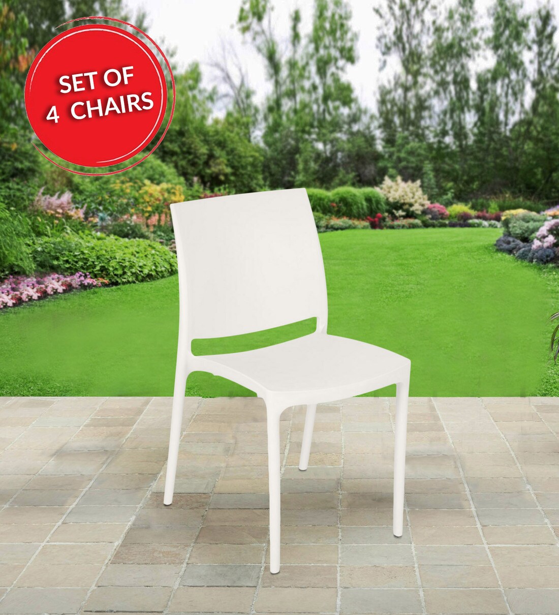 Buy NS08 Plastic Chair in White Colour , Set of 4 Online Plastic
