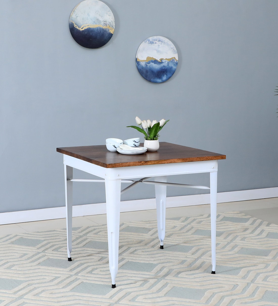 Buy Spaulding Metallic 4 Seater Dining Table In White Colour Online