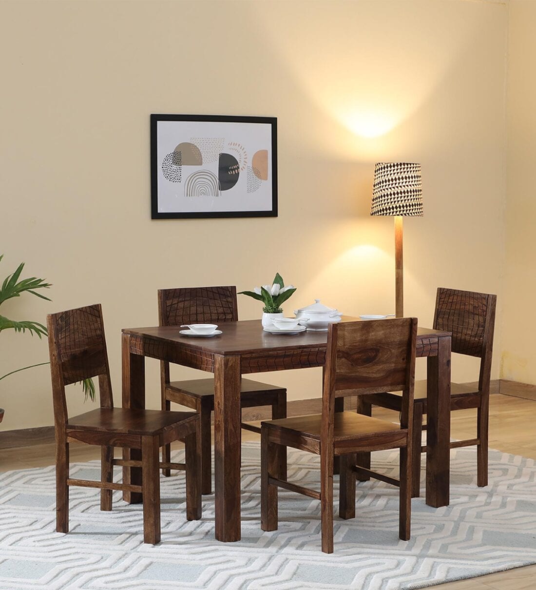 Buy Nuevo Sheesham Wood 4 Seater Dining Set In Provincial Teak Finish ...