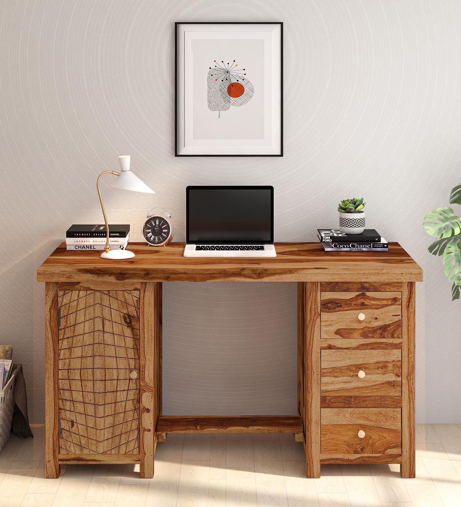 Buy Nuevo Sheesham Wood Writing Table In Rustic Teak Finish Online