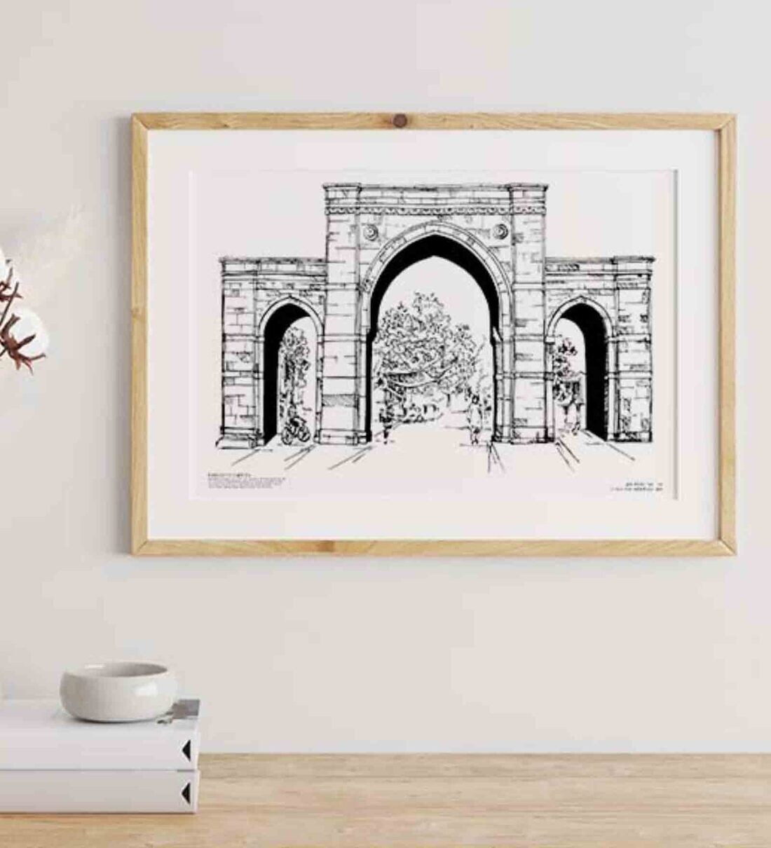 Buy Panchkuva Darwaja Off White Paper Canvas Landscape Framed Digital