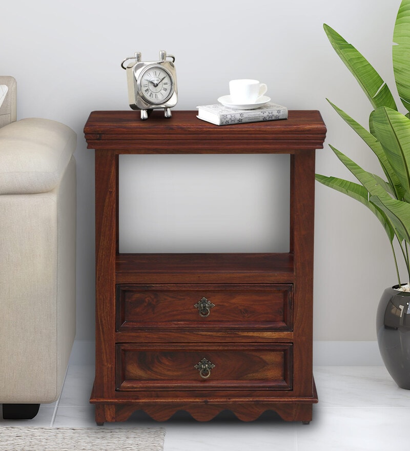 Buy Ojaswi Sheesham Wood End Table In Honey Oak Finish With Drawers