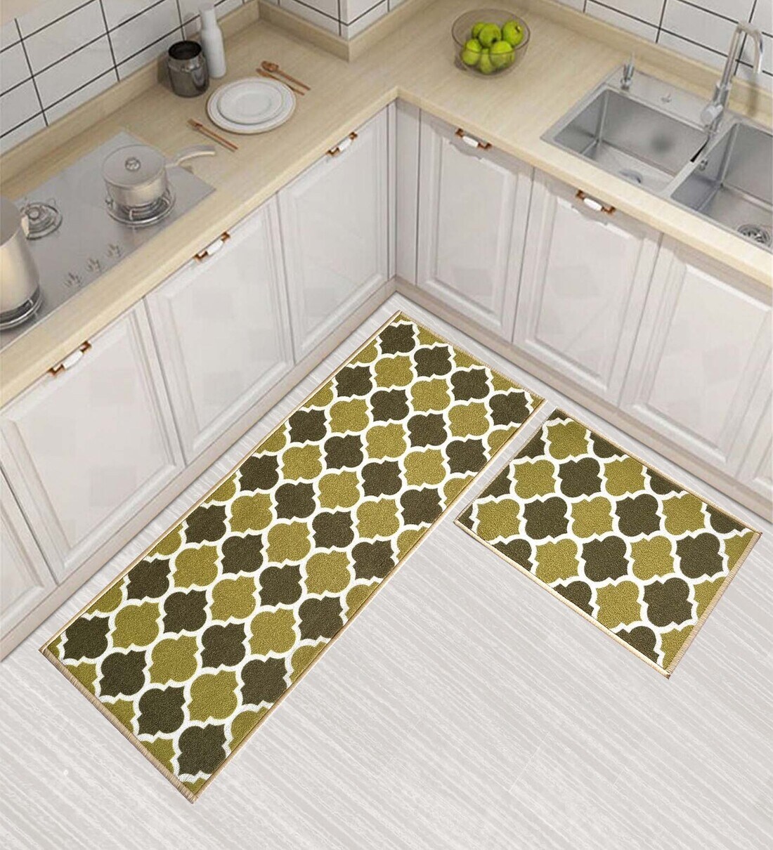 Buy Olive Nylon 47 x 20 Inches Machine Made Floor Runner and Door Mat