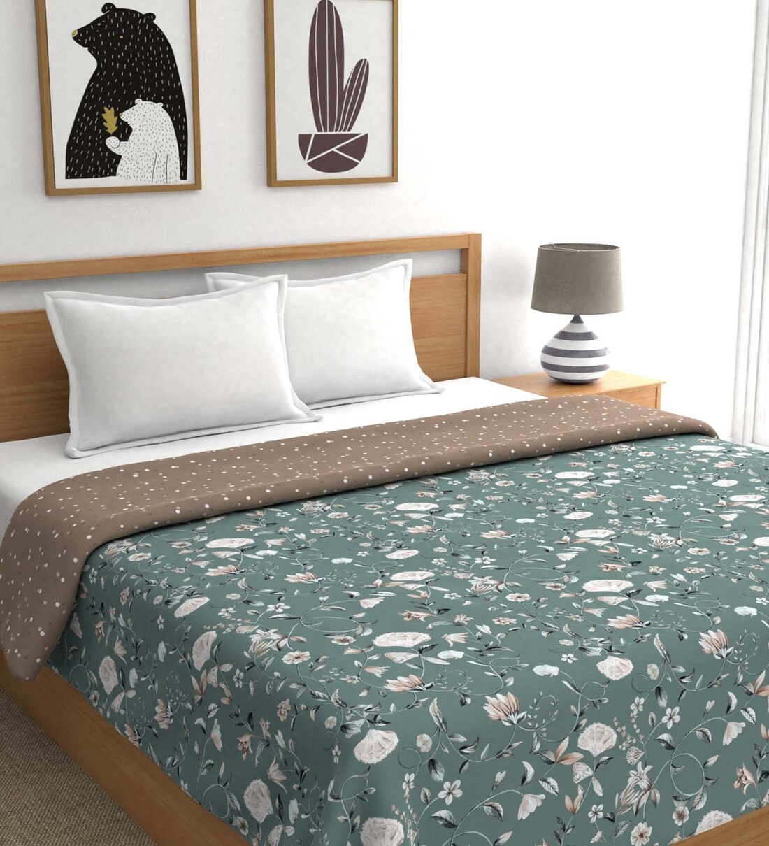 Buy Olive Reversible 90 GSM Microfiber 1 Double Bed Dohar by Trident