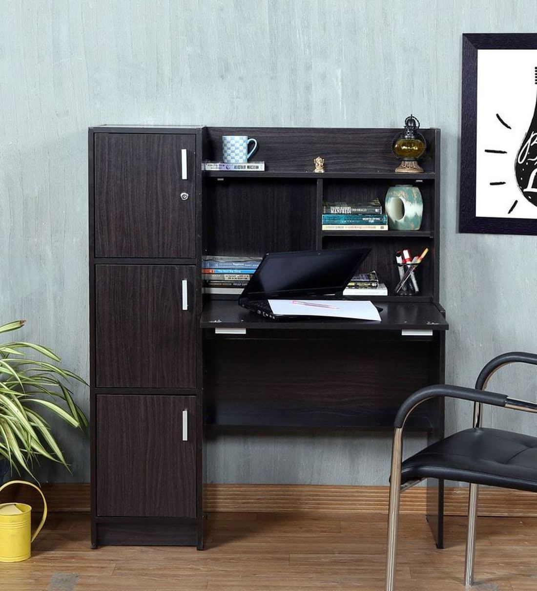 Buy Omura Study Table with Cabinets in Wenge Finish On Rent Online ...