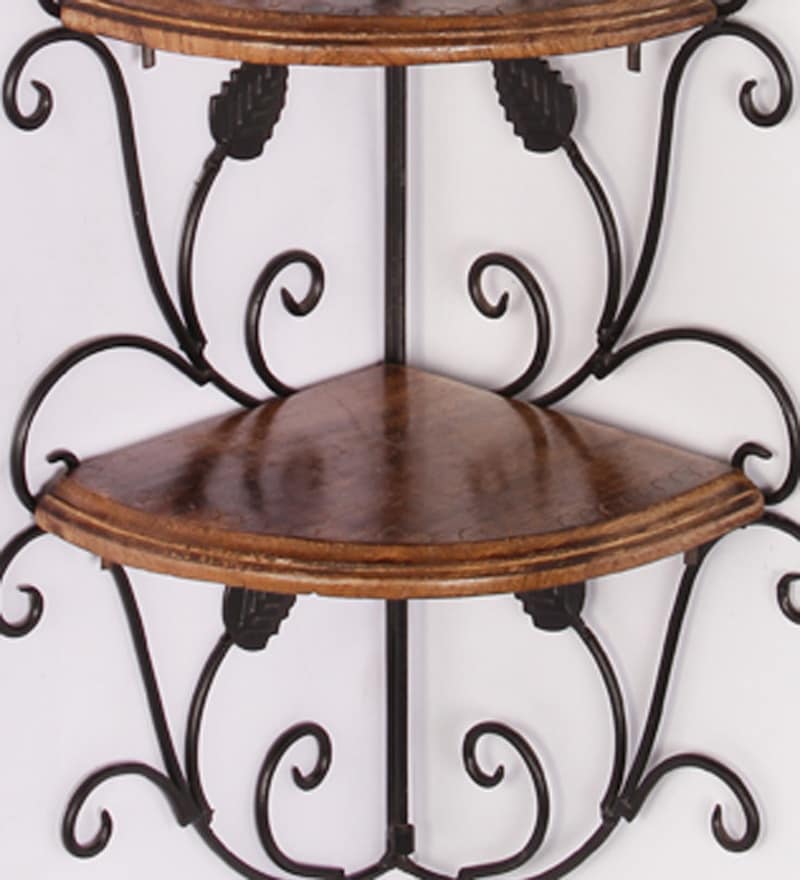 These corner floating shelves are hanging on three walls. Buy Solid Wood Hand-Made Decorative Wall Shelf with Metal ...