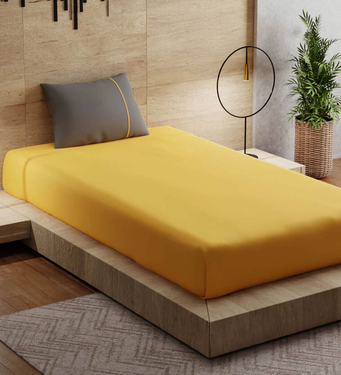 Buy Orange Solid 144 TC Cotton Single Bed Sized Bed Sheets With 1