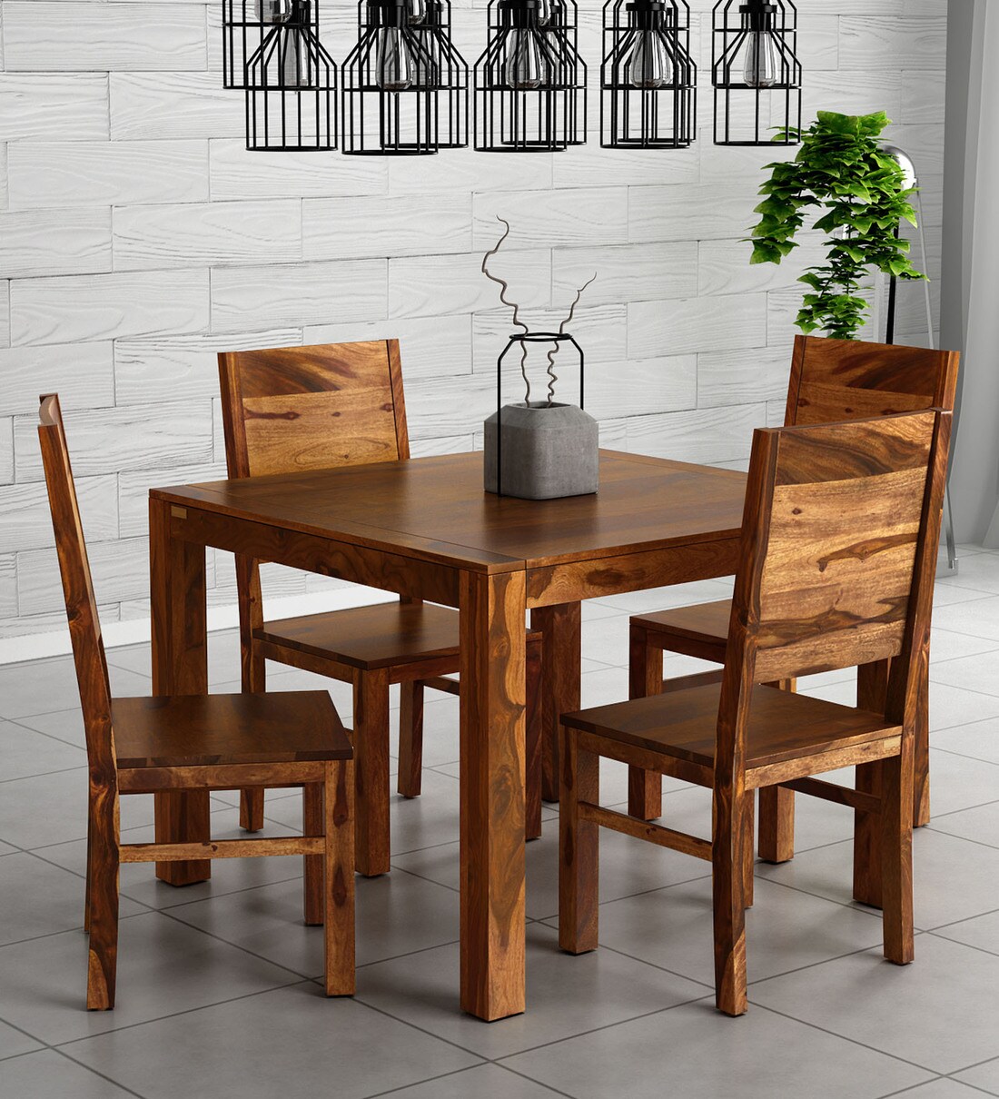 Buy Oriel Sheesham Wood 4 Seater Dining Set In Rustic Teak Finish at 33 ...