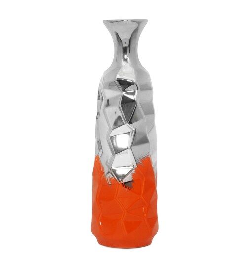 Buy Orange Silver Narrow Neck Floral Large Ceramic Vase By Home