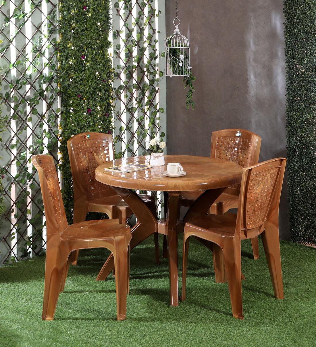 Buy Outdoor Plastic Table and Chair Set in Sandal wood Colour Online
