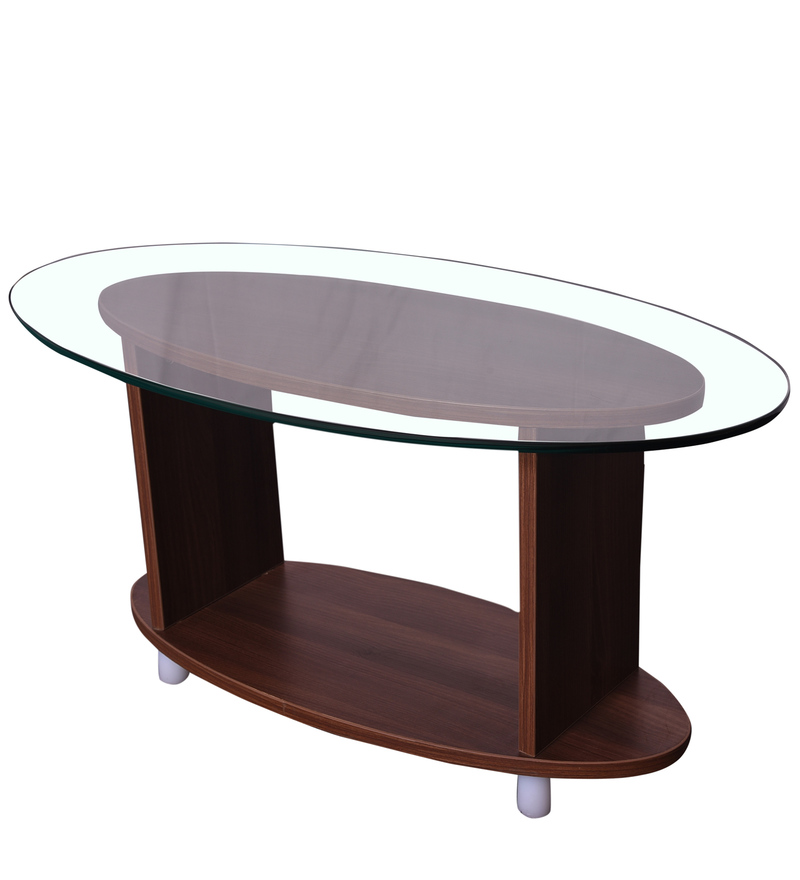 Buy Oval Shaped Glass Top Coffee Table in Walnut Finish by Addy Design ...