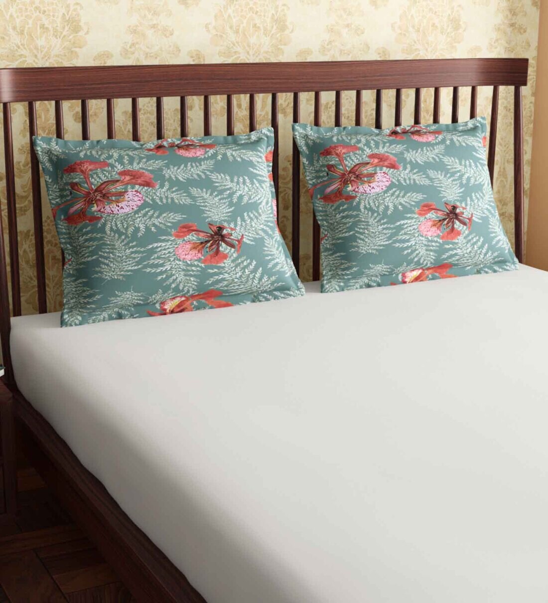 Buy Blue Floral 300TC Cotton 18 x 27 Inches Pillow Covers (Set of 2) by