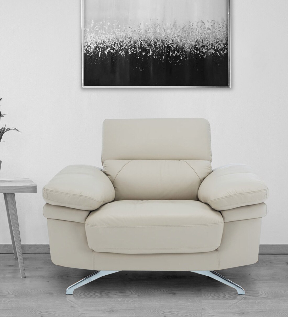 Buy Philly Leather 1 Seater Sofa in Beige Colour Online Contemporary