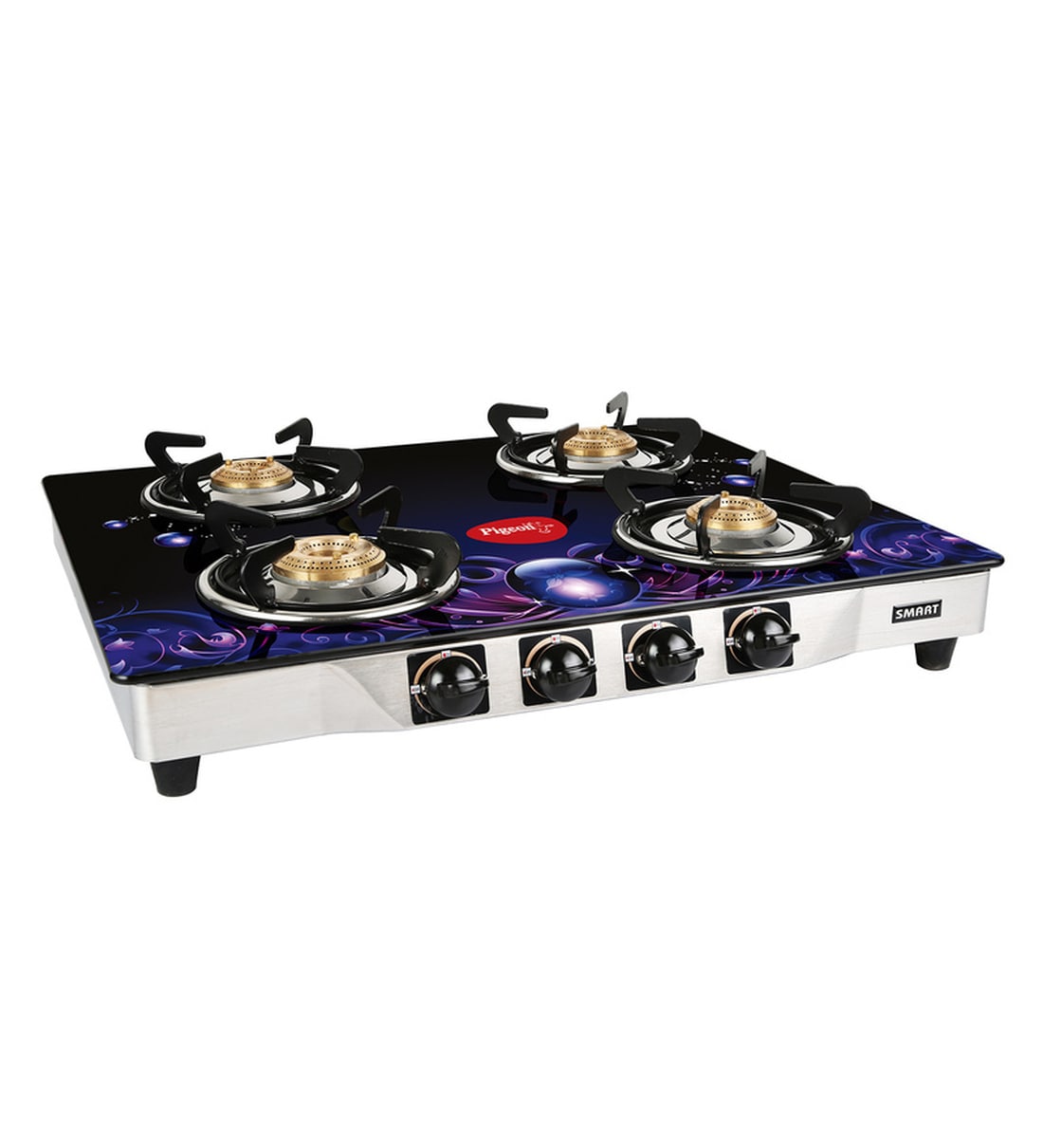Buy Pigeon 4 Brass Burners Manual Glass Gas Stove (Model No 12299