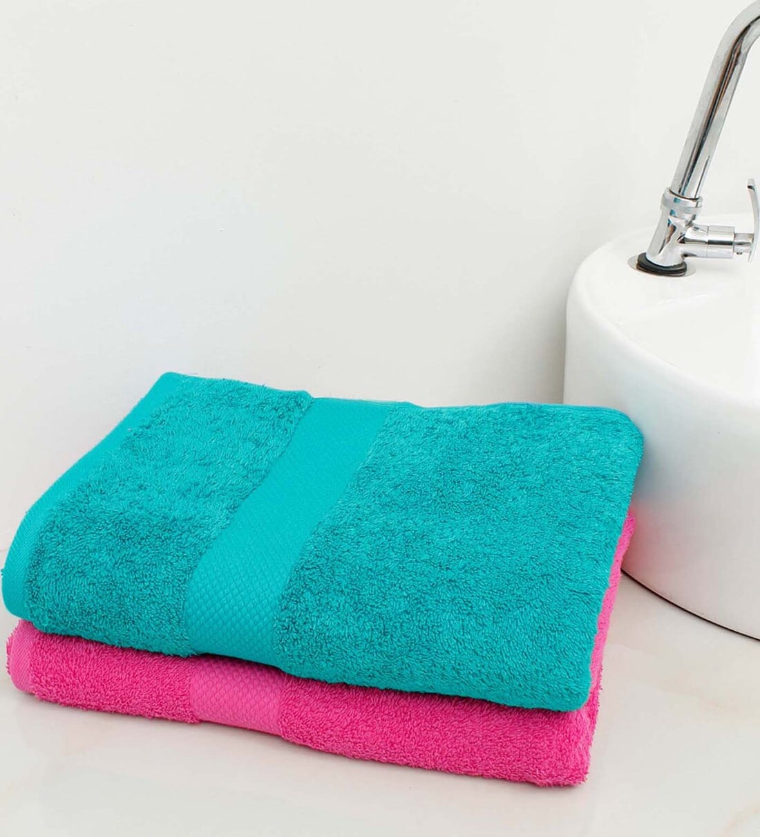 Buy Multicolor Solid 500 GSM 100 Cotton Bath Towels (Set of 2) by AVI