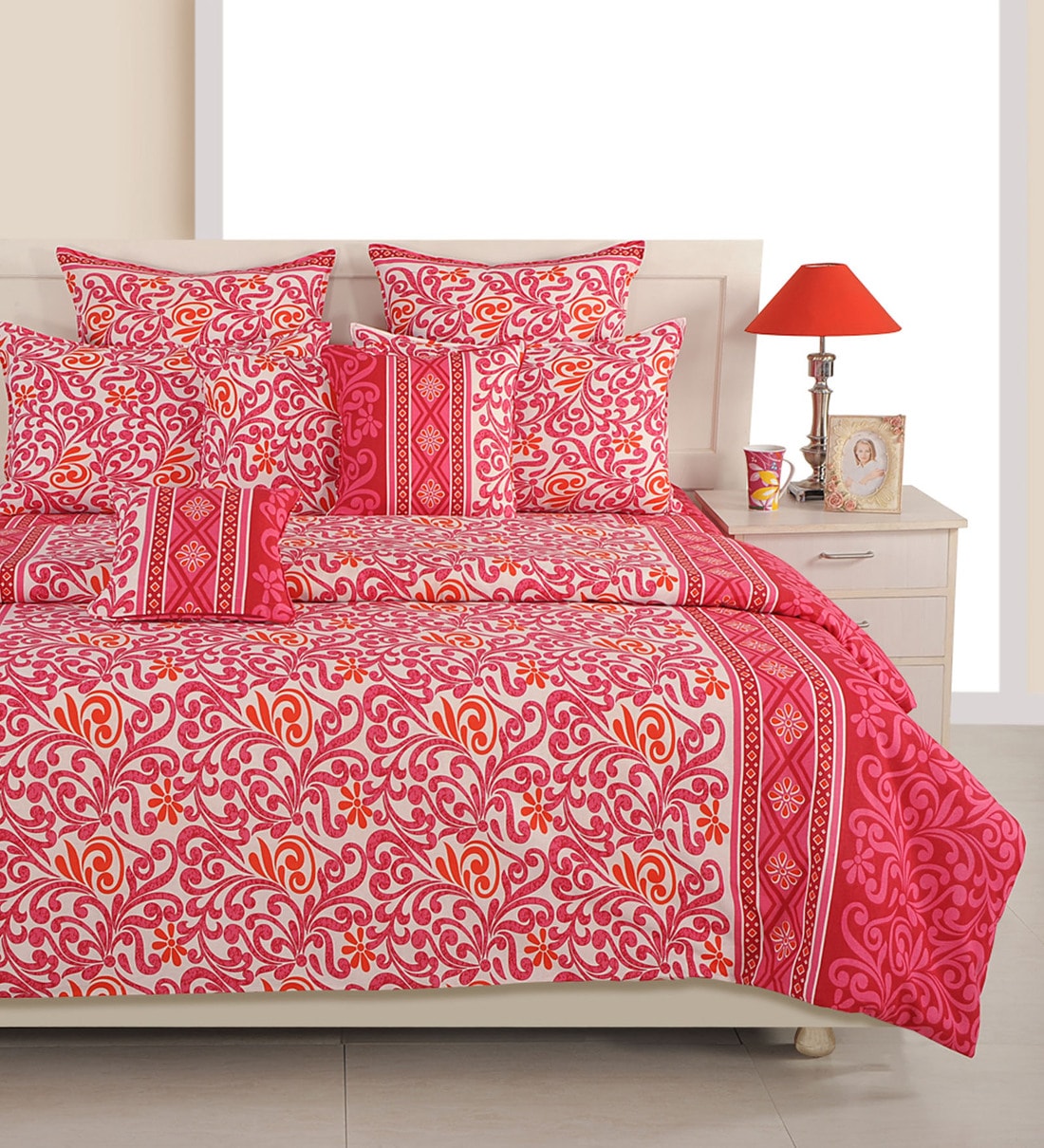 Buy Pink Floral 120 TC Cotton Blend Queen Sized Bed Sheets with 2