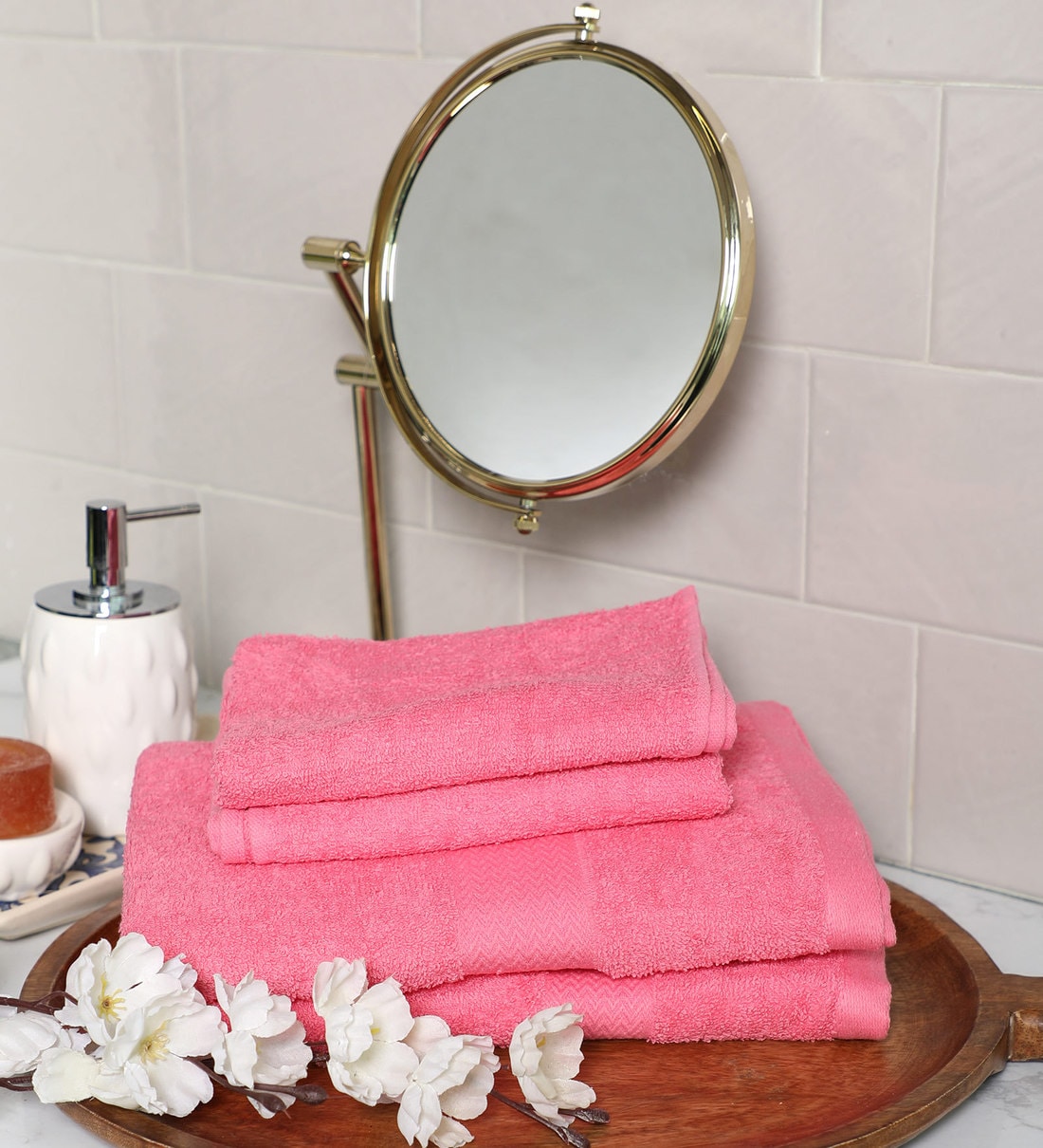 Buy Pink Solid 380 GSM Cotton Towel Sets (Set of 4) by Raymond Home