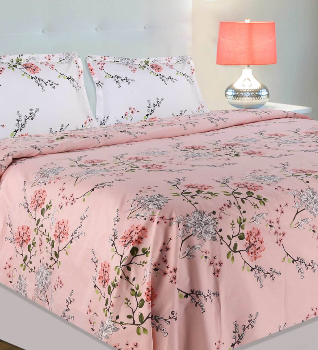 Buy Pink Floral 186 TC 100 Cotton Queen Sized Bed Sheets with 2 Pillow