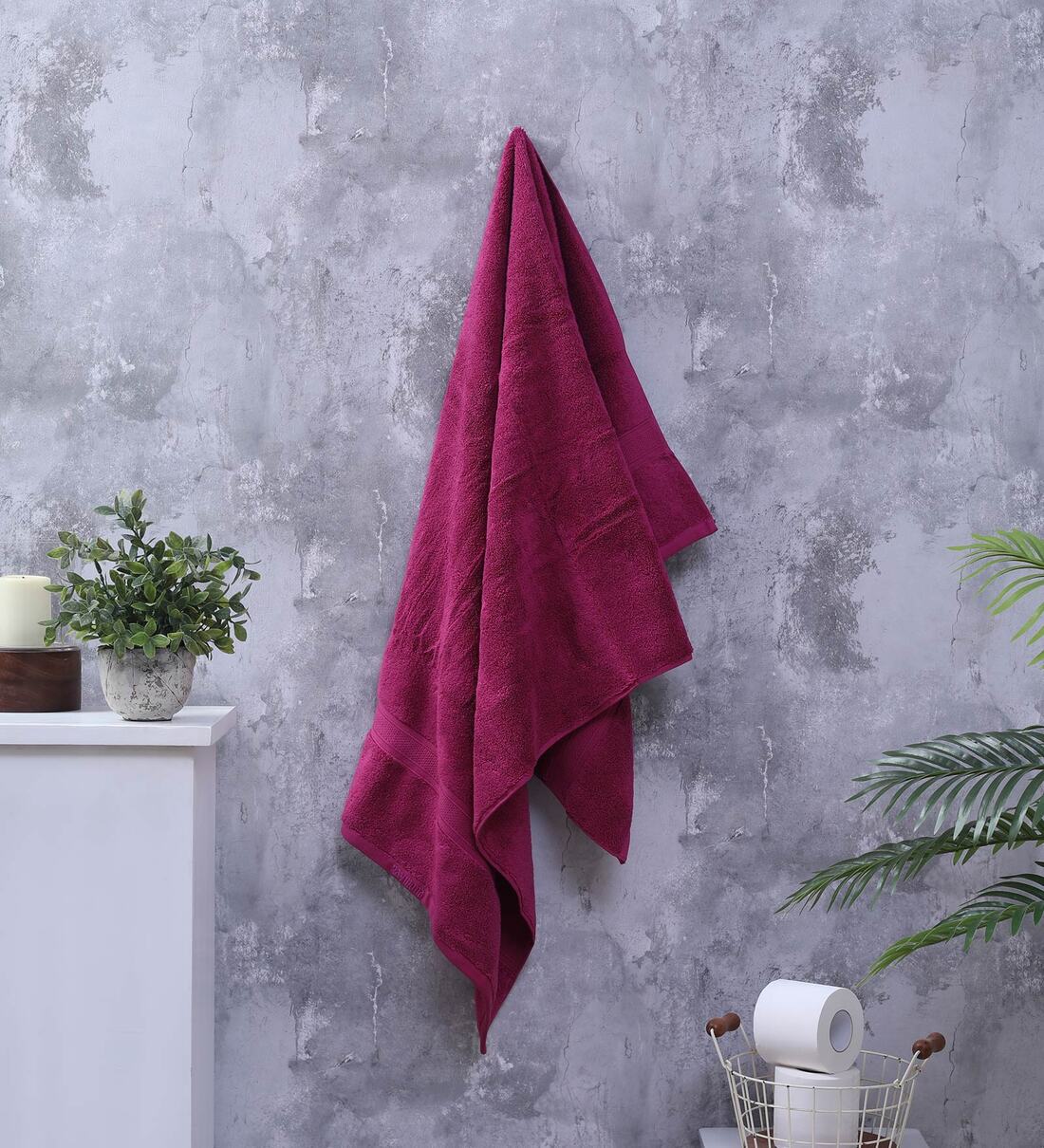 Buy Pink Solid 630 GSM Cotton Bath Towel by Raymond Home Online Solid