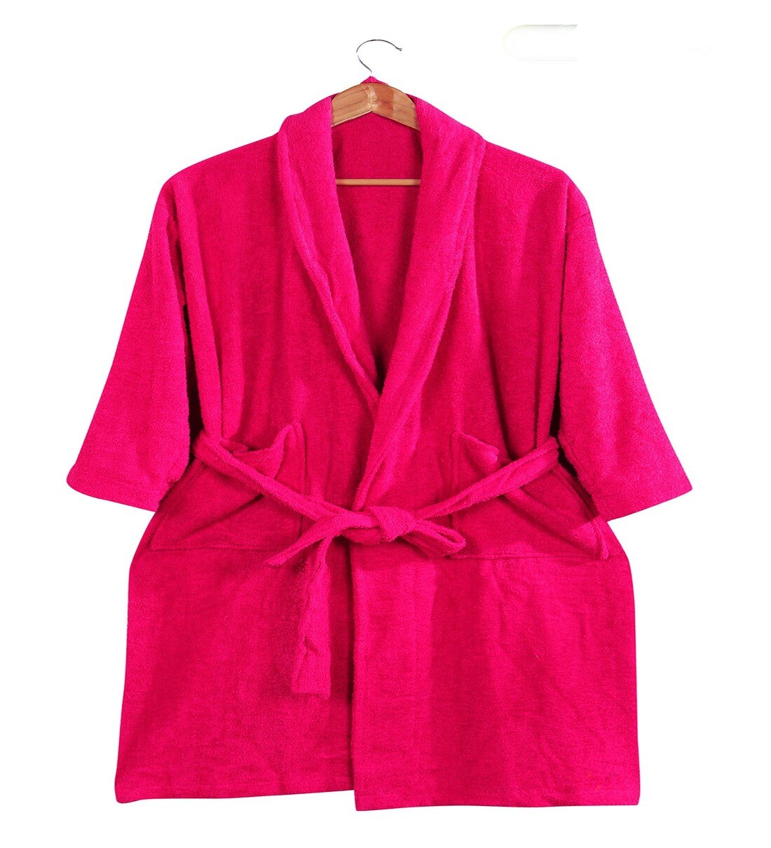 Buy Pink Solid Cotton Unisex Bathrobes XL (Set of 2) By Cotton Trendy