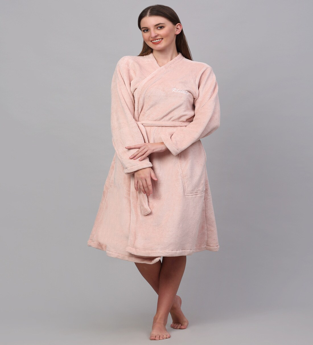Buy Pink Solid Woolen Women Bath Robe With Belt (S) By Klotthe at 72