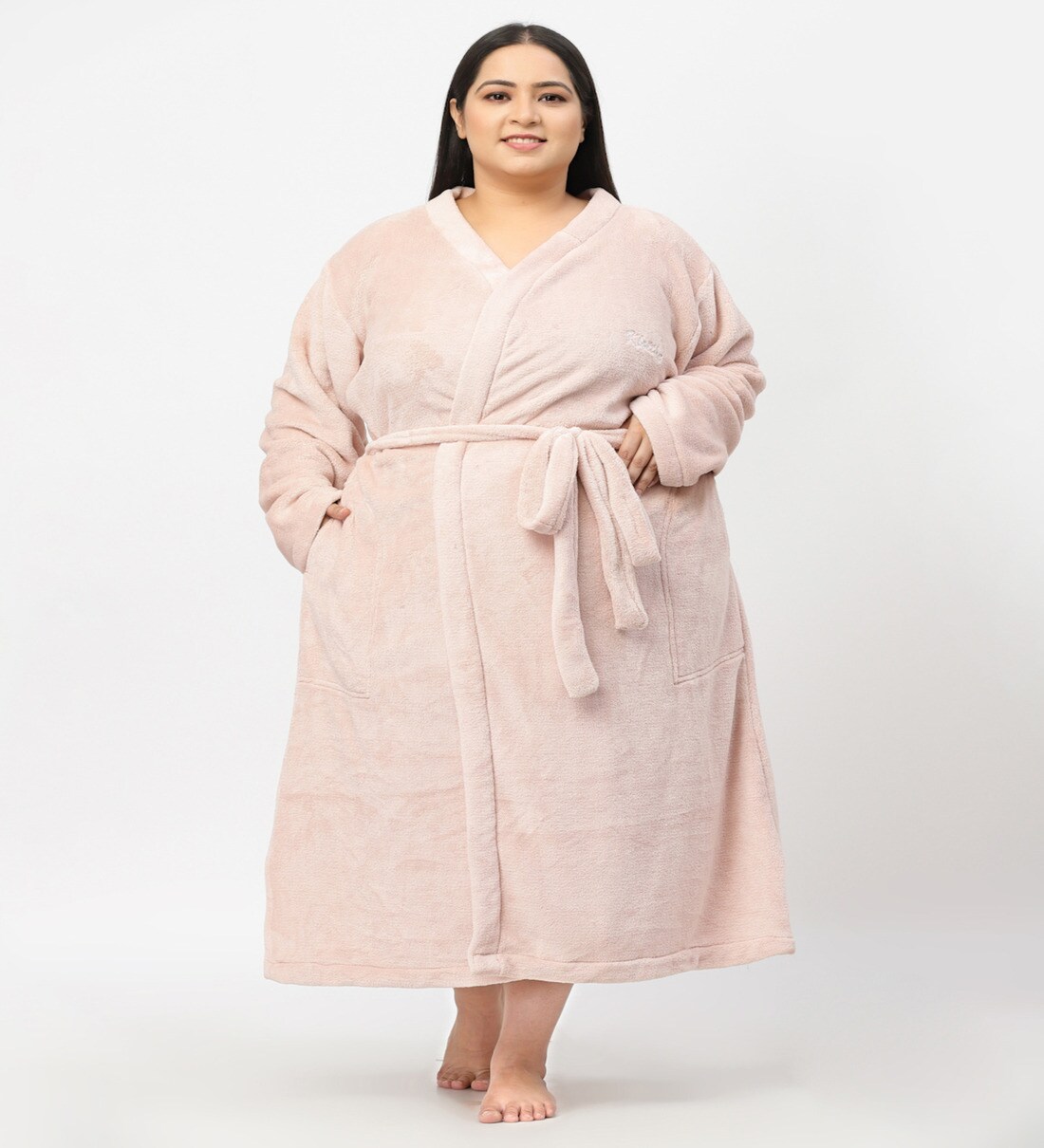 Buy Pink Solid Woolen Women Bath Robe With Belt (XXL) By Klotthe Online