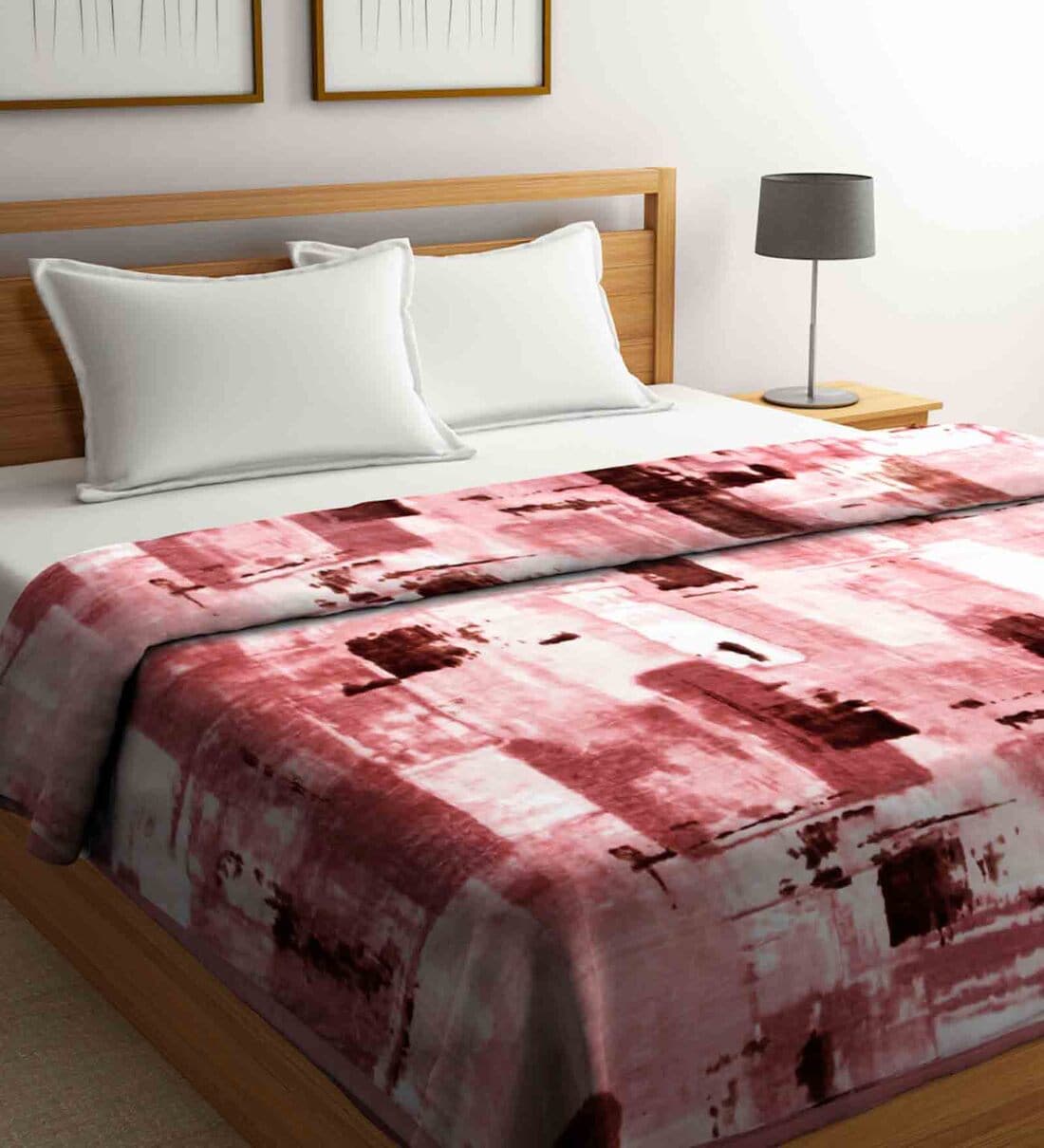 Buy Pink Abstract Wool 1000 GSM Double Bed Blanket by Klotthe Online