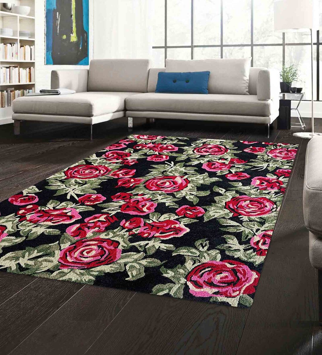 Buy Pink Floral Wool 6 ft x 9 ft Hand Woven Carpet by Numan Oriental