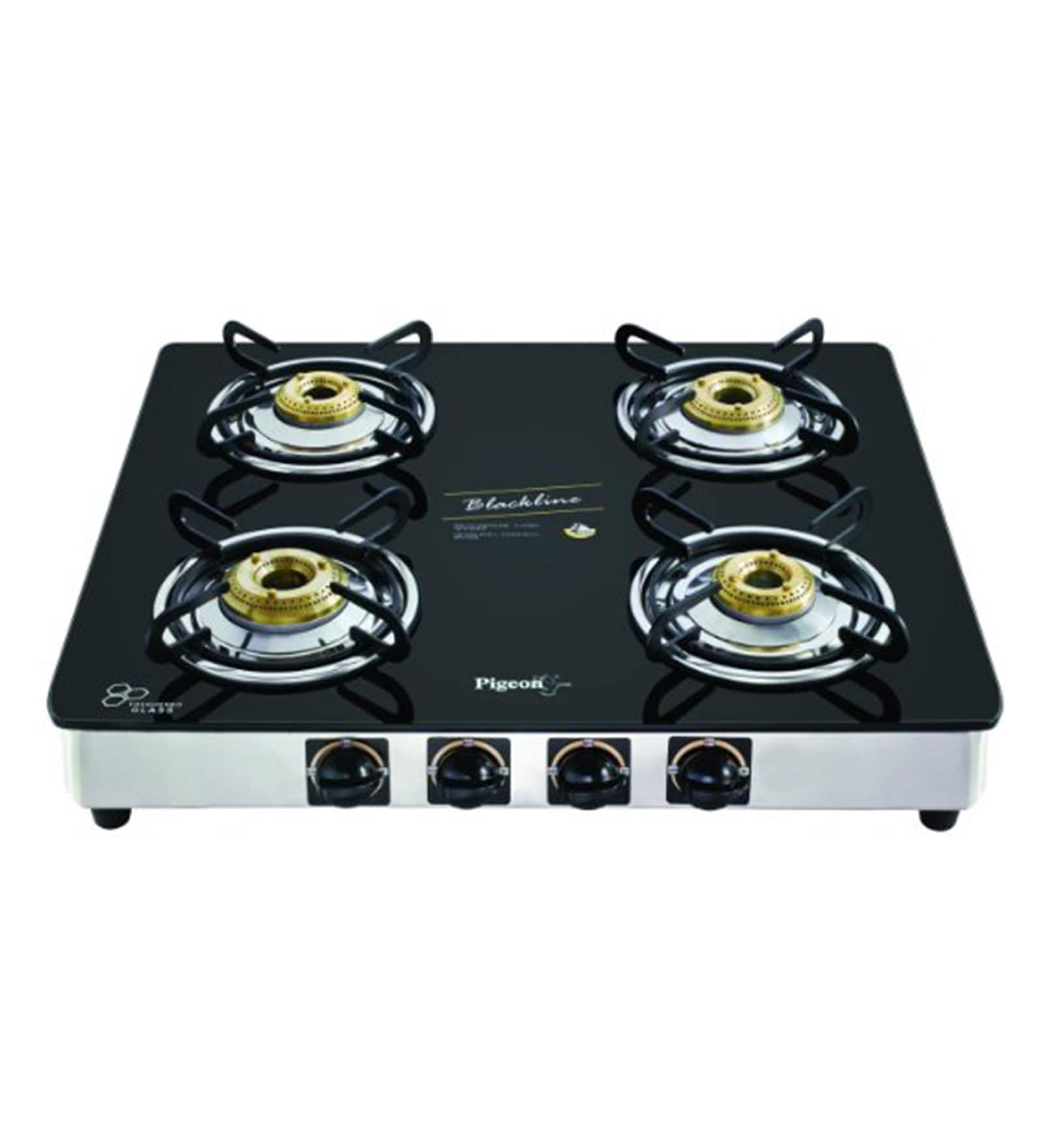 Buy Pigeon Blackline Black Glass and Steel 4burner Auto Gas Stove