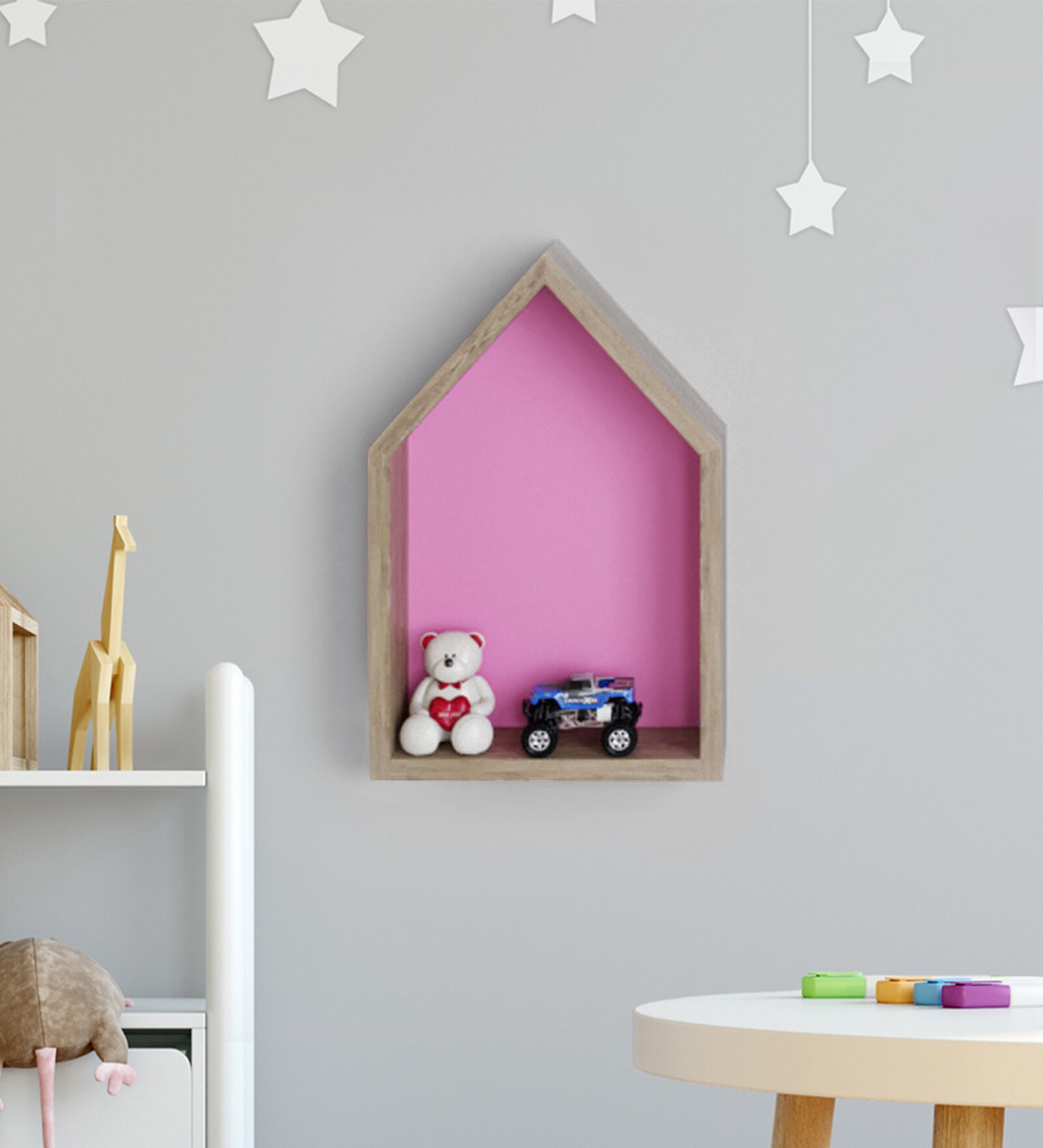 Buy Pink Engineered Wood Crayon Cottage Kids Wall Shelves at 1 OFF by