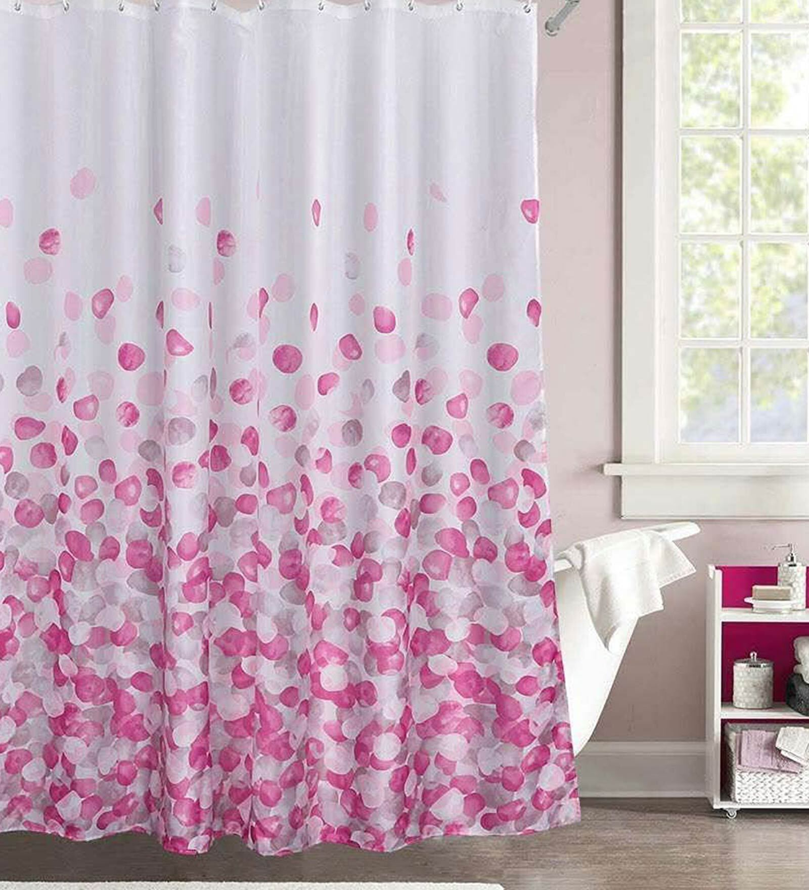 Buy Pink Shower Polyester 6 Ft Semisheer Eyelet Shower Curtain by