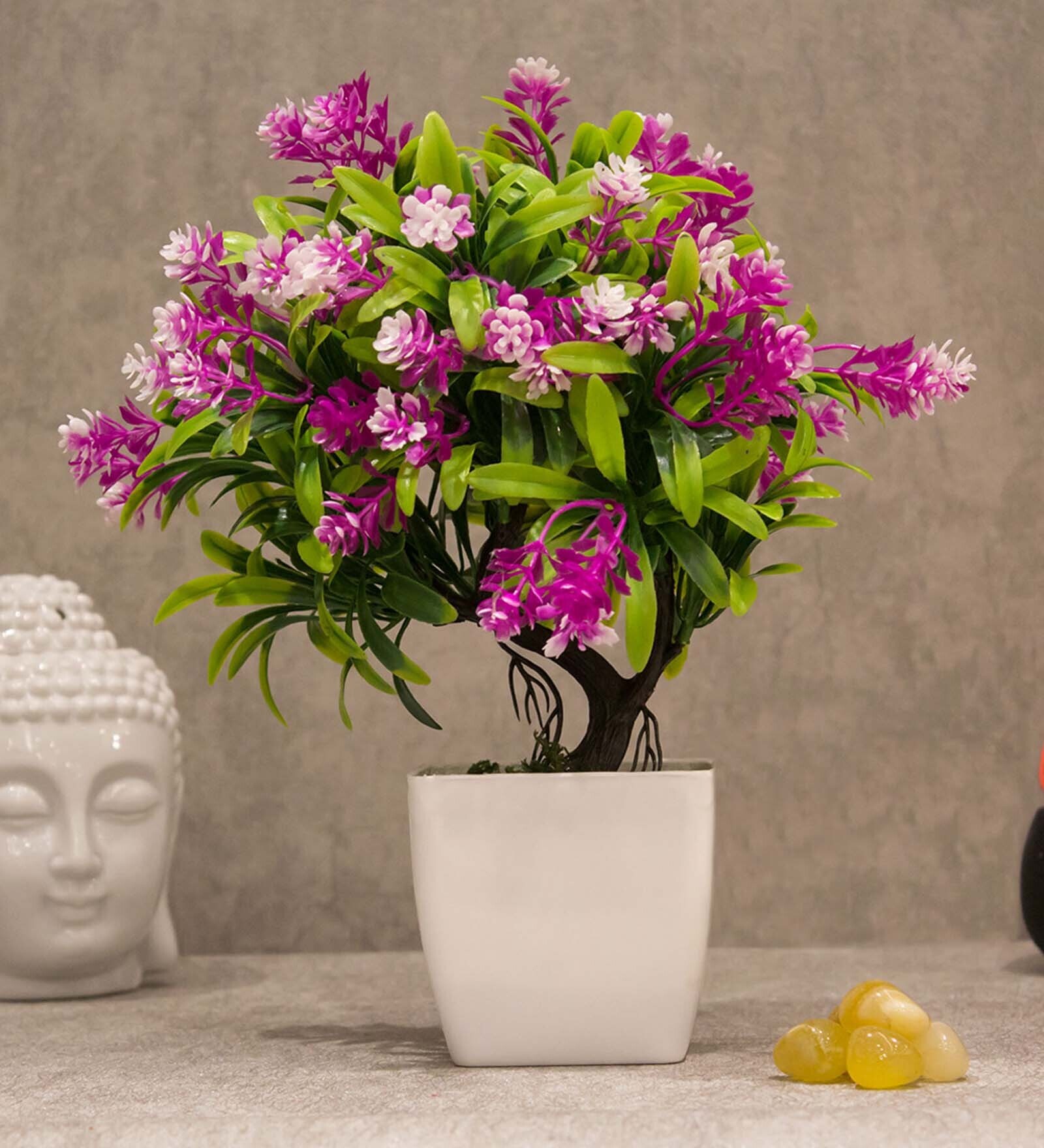 Buy Polyester Alpa Pink Bonsai Flower With Pot Artificial Plant at 35