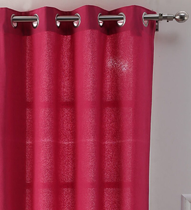 Buy Pink Polyester 84 X 48 Inch Abstract Eyelet Door Curtain Set
