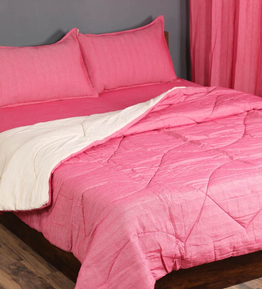 Buy Pink Solid 210 TC Cotton (Set of 6) Double Bed Bedding Sets by