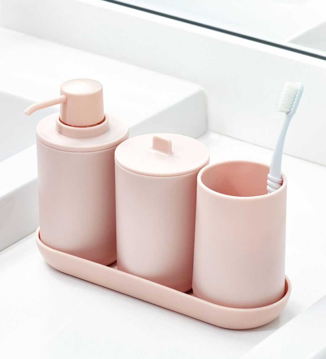 Buy Plastic Counter Top Bathroom Accessories in Pink, Set of 4 by
