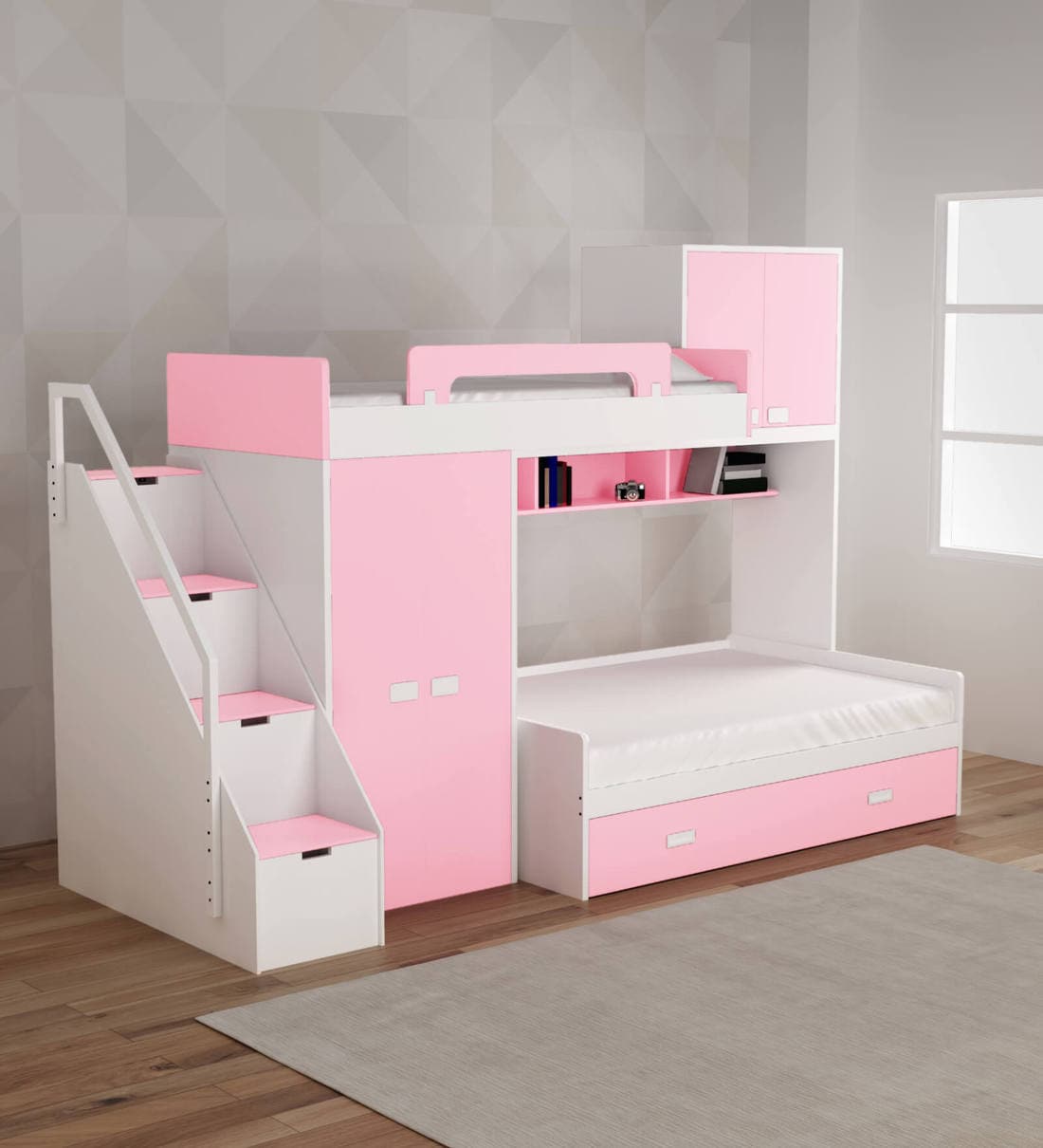 Buy Play Bunk Bed in Pink Colour with Drawer Storage Online Bunk Beds