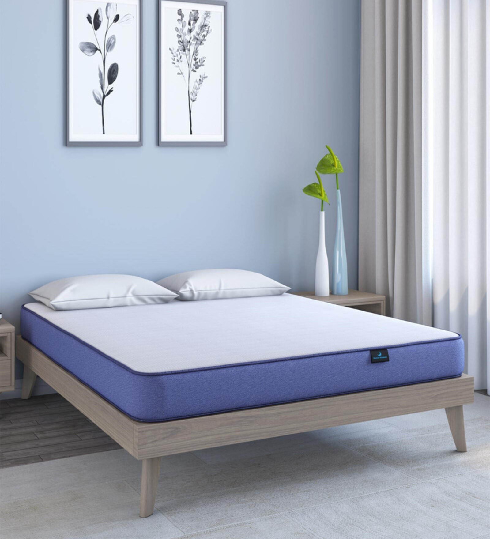 Buy Plus Memory Foam 6 Inch Queen Size Mattress in White & Blue Colour
