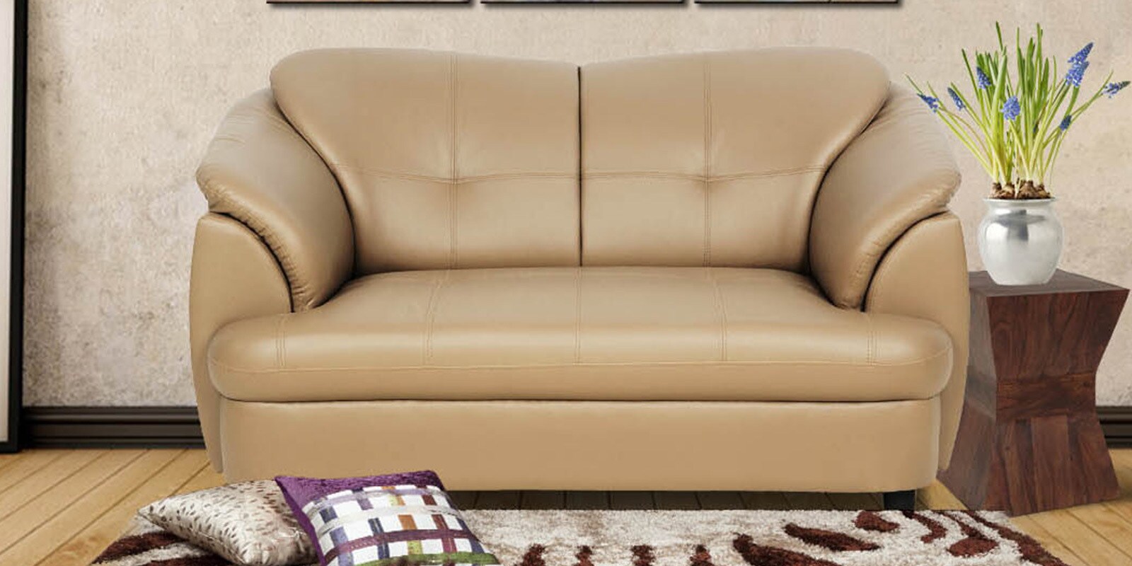 Buy Plymouth Two Seater Sofa in Mink Leatherette by Urban Living Online
