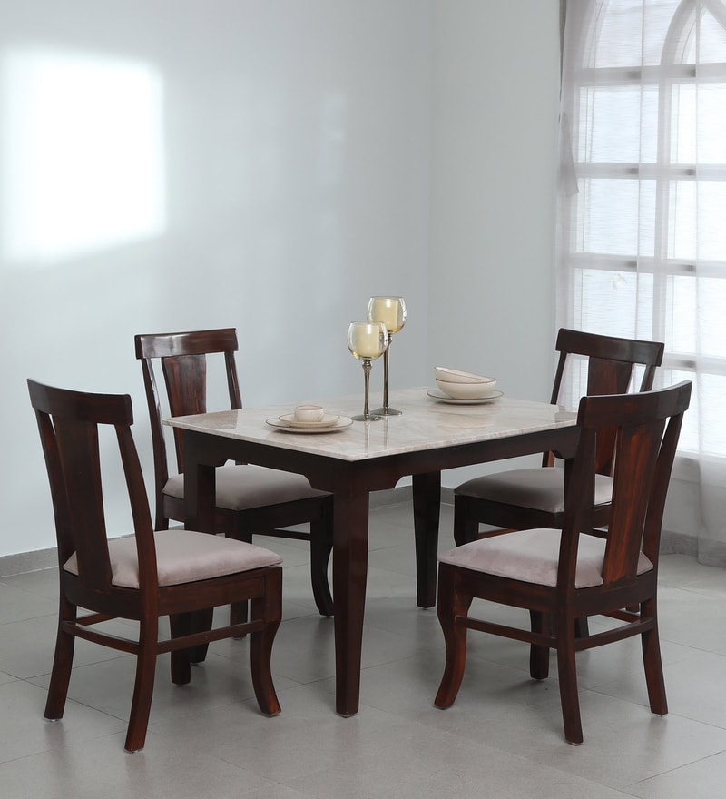 Buy Plinto Marble Top 4 Seater Dining Set In Teak Wood Finish At 12% Off By  Crafted Marbles | Pepperfry