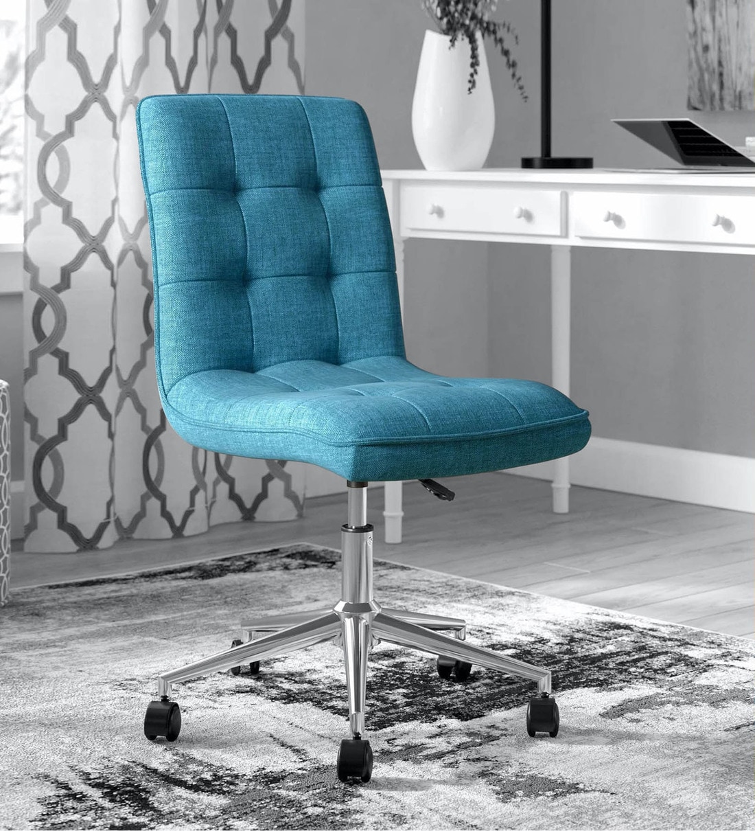 Buy Fuzzy Fabric Guest Chair in Blue Colour Online - Guest Chairs ...