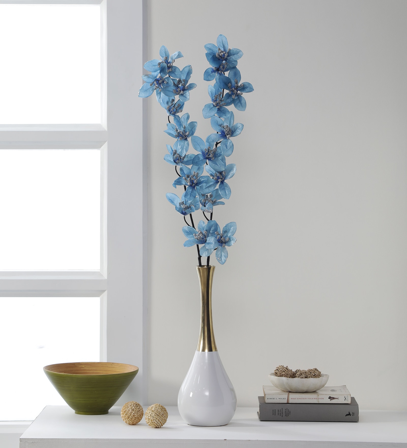 Buy Blue Polyester Glittering Forsythia Artificial Flowers Online