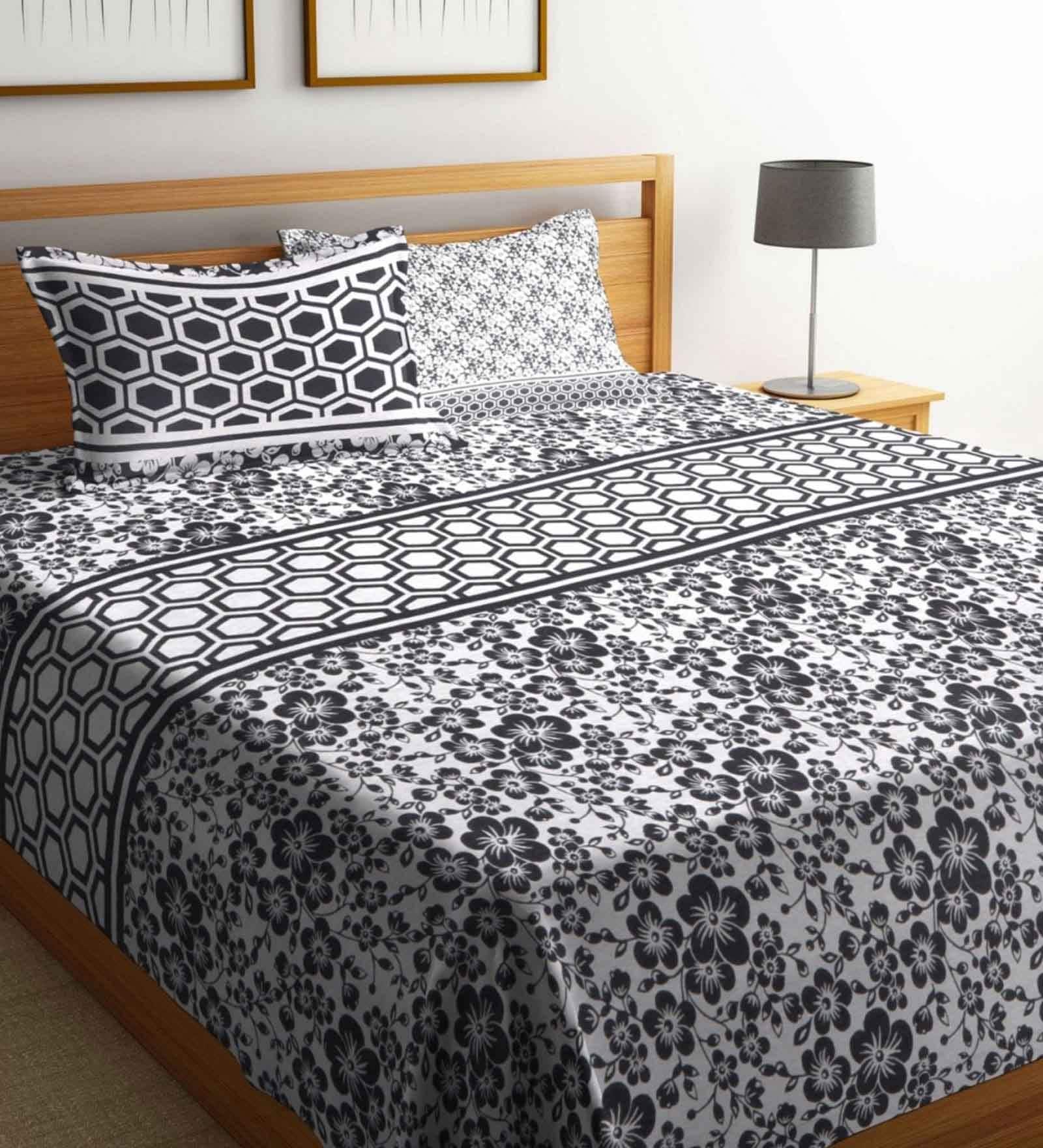 Buy Polycotton 400 TC Double Bed Sheet With 2 Pillow Covers by Romee at
